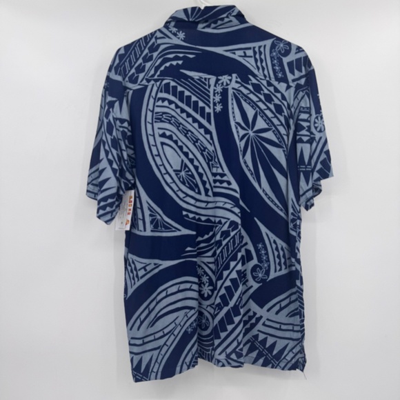 Hula Bay Hawaiian Shirt Men Medium NEW Blue Button Up Short Sleeve Rayon Tribal - Picture 5 of 11